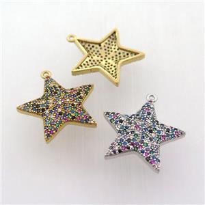 copper star pendant pave zircon, mixed color, approx 22mm dia [FN11869]