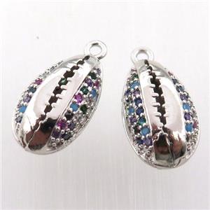 copper shell pendant pave zircon, platinum plated, approx 10-16mm [FN11875]