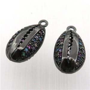 copper shell pendant pave zircon, black plated, approx 10-16mm [FN11877]