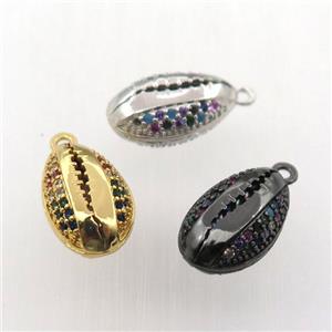 copper shell pendant pave zircon, mixed color, approx 10-16mm [FN11878]