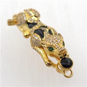 copper leopard pendant pave zircon, gold plated, approx 11-40mm [FN11880]