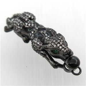 copper leopard pendant pave zircon, black plated, approx 11-40mm [FN11882]