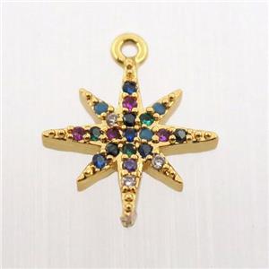 copper northstar pendant pave zircon, gold plated, approx 12mm dia [FN11884]