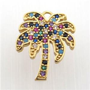 copper coconut tree pendant pave zircon, gold plated, approx 16-20mm [FN11887]