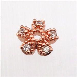 copper beadcaps pave zircon, rose gold, approx 7mm dia [FN11890]