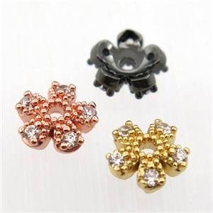 copper beadcaps pave zircon, mix color, approx 7mm dia [FN11892]