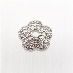 copper beadcaps pave zircon, platinum plated, approx 10mm dia [FN11893]