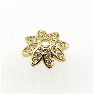 copper beadcaps pave zircon, gold plated, approx 12mm dia [FN11899]