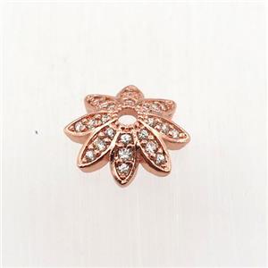 copper beadcaps pave zircon, rose gold, approx 12mm dia [FN11900]