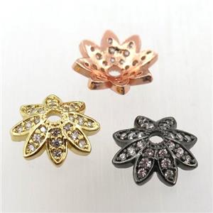 copper beadcaps pave zircon, mixed color, approx 12mm dia [FN11902]