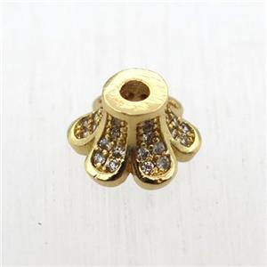 copper beadcaps pave zircon, gold plated, approx 10mm [FN11904]