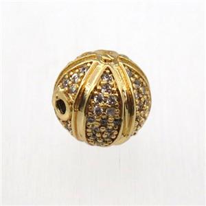 round copper beads pave zircon, gold plated, approx 10mm dia [FN11906]