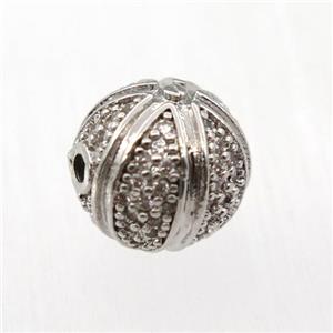 round copper beads pave zircon, platinum plated, approx 10mm dia [FN11907]