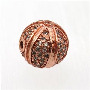 round copper beads pave zircon, rose gold, approx 10mm dia [FN11908]