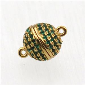 copper clasp pave zircon, magnetic, gold plated, approx 10mm dia [FN11911]