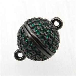 copper clasp pave zircon, magnetic, black plated, approx 10mm dia [FN11912]