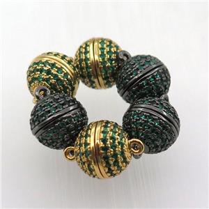 copper clasp pave zircon, magnetic, mix color, approx 10mm dia [FN11913]