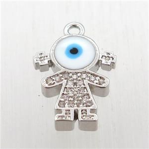 copper girl pendant pave zircon, platinum plated, approx 12-16mm [FN11919]