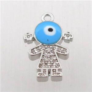 copper girl pendant pave zircon, platinum plated, approx 12-16mm [FN11921]