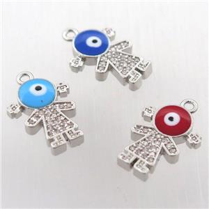 copper girl pendant pave zircon, platinum plated, mixed, approx 12-16mm [FN11924]