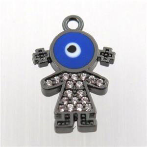 copper girl pendant pave zircon, black plated, approx 12-16mm [FN11928]