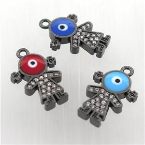 copper girl pendant pave zircon, black plated, mixed, approx 12-16mm [FN11930]