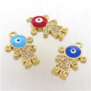 copper girl pendant pave zircon, gold plated, mixed, approx 12-16mm [FN11936]