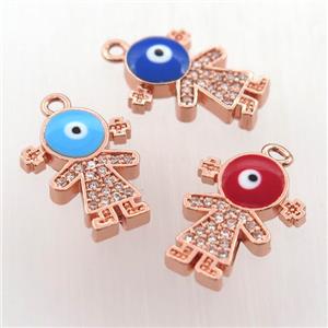 copper girl pendant pave zircon, rose gold, mixed, approx 12-16mm [FN11942]