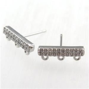 copper studs earring pave zircon, platinum plated, approx 15mm [FN11943]