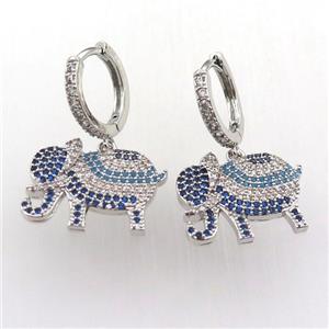 copper hoop earring pave zircon with elephant, platinum plated, approx 14-18mm, 14mm dia [FN11945]