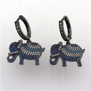 copper hoop earring pave zircon with elephant, black plated, approx 14-18mm, 14mm dia [FN11948]