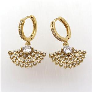 copper hoop earring pave zircon with fan, gold plated, approx 10-20mm, 14mm dia [FN11950]