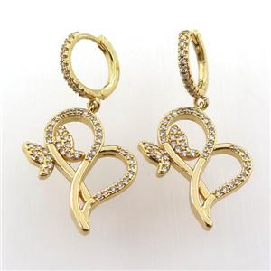 copper hoop earring pave zircon with butterfly, gold plated, approx 20-25mm, 14mm dia [FN11964]