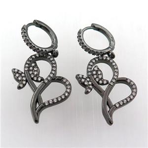 copper hoop earring pave zircon with butterfly, black plated, approx 20-25mm, 14mm dia [FN11966]