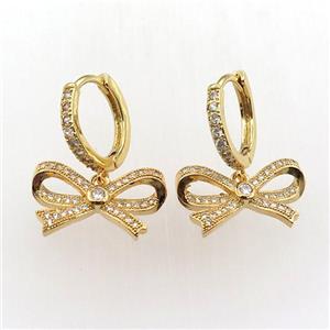 copper hoop earring pave zircon with ribbon, gold plated, approx 11-18mm, 14mm dia [FN11968]