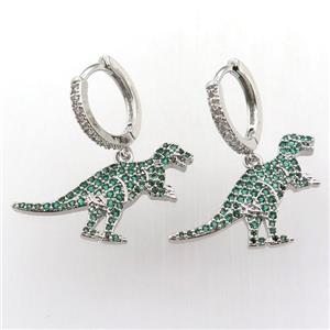 copper hoop huggie earring pave zircon with dragon, platinum plated, approx 16-26mm, 14mm dia [FN11975]
