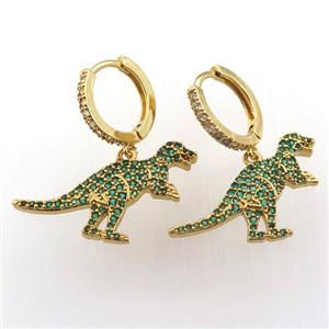 copper hoop earring pave zircon with dragon, gold plated, approx 16-26mm, 14mm dia [FN11976]