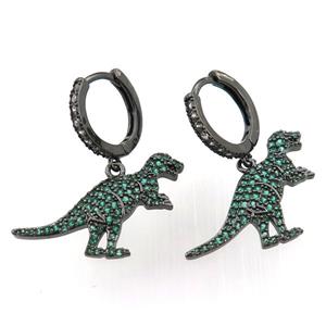 copper hoop earring pave zircon with dragon, black plated, approx 16-26mm, 14mm dia [FN11978]