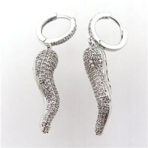 copper hoop earring pave zircon with Pepper, platinum plated, approx 6-30mm, 14mm dia [FN11979]