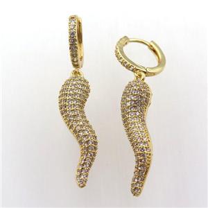 copper hoop earring pave zircon with Pepper, gold plated, approx 6-30mm, 14mm dia [FN11980]