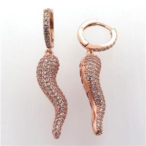 copper hoop earring pave zircon with Pepper, rose gold, approx 6-30mm, 14mm dia [FN11981]