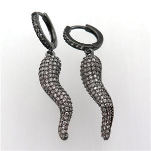 copper hoop earring pave zircon with Pepper, black plated, approx 6-30mm, 14mm dia [FN11982]