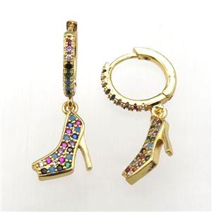 copper hoop earrings paved zircon with shoes, gold plated, approx 10-14mm, 14mm dia [FN12007]