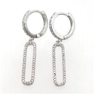 copper hoop earrings paved zircon, platinum plated, approx 6-25mm, 14mm dia [FN12016]