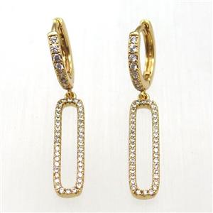 copper hoop earrings paved zircon, gold plated, approx 6-25mm, 14mm dia [FN12017]