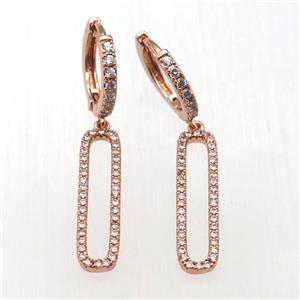 copper hoop earrings paved zircon, rose gold, approx 6-25mm, 14mm dia [FN12018]