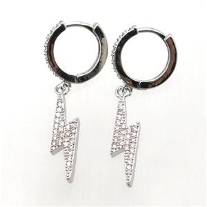 copper hoop earrings paved zircon, lightning, platinum plated, approx 5-23mm, 14m dia [FN12020]