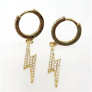 copper hoop earrings paved zircon, lightning, gold plated, approx 5-23mm, 14m dia [FN12021]
