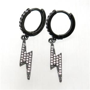 copper hoop earrings paved zircon, lightning, black plated, approx 5-23mm, 14m dia [FN12022]