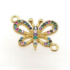 copper butterfly connector paved zircon, gold plated, approx 13-18mm [FN12023]